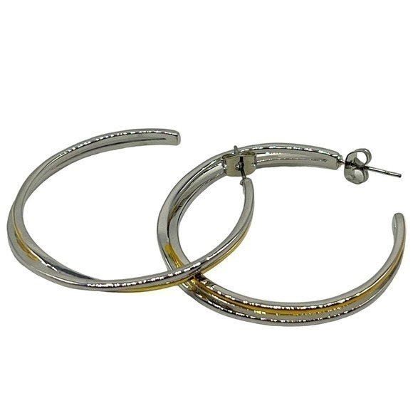 NEW REAL SIMPLE RS silver and gold fashion hoop earrings - Picture 1 of 16